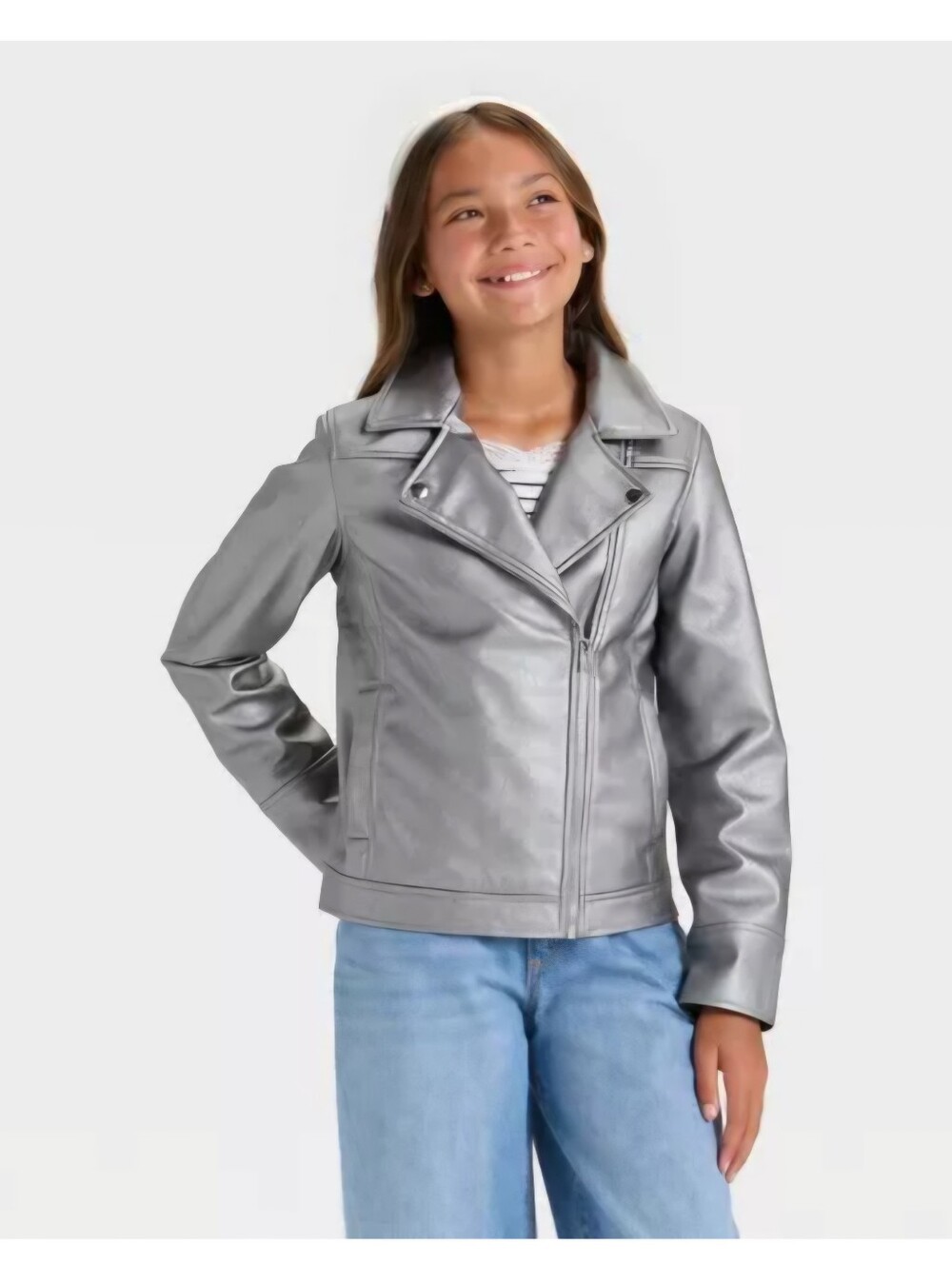 Girls' Faux Leather Moto Jacket - art class™ Silver L